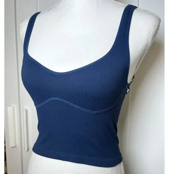 Free People Intimately Meg Crop Top Navy Blue Tank Bra Size M/L Y2K Boho NWOT - Picture 3 of 6